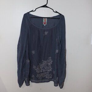 Johnny Was Gray Embellished Embroidered Boho Top Size Small